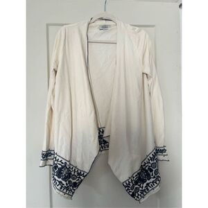 Lucky Brand Open Front Cardigan 100% Cotton Blue White Floral Waterfall  Small